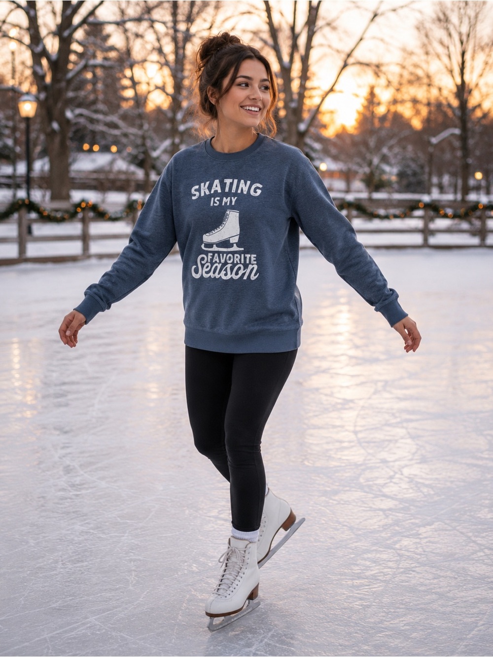 Blue 'Skating Is My Favorite Season' Oversized Crewneck Sweatshirt